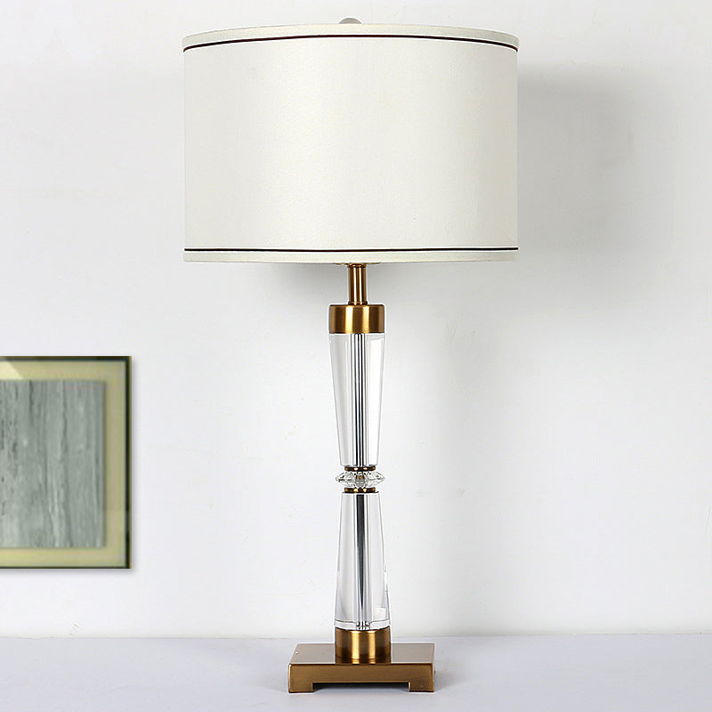 Modern Hourglass Table Lamp Clear Crystal 1 Head Desk Light in Gold with Fabric Shade Clearhalo 'Lamps' 'Table Lamps' Lighting' 404858