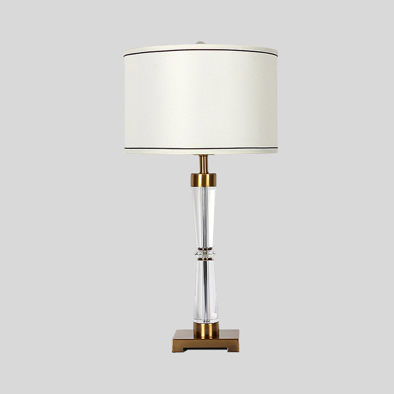 Modern Hourglass Table Lamp Clear Crystal 1 Head Desk Light in Gold with Fabric Shade Clearhalo 'Lamps' 'Table Lamps' Lighting' 404860