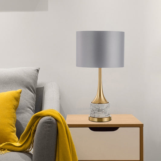 Grey Drum Night Light Minimalist 1 Head Metal Table Lamp with Fabric Shade for Living Room Grey Clearhalo 'Lamps' 'Table Lamps' Lighting' 404872