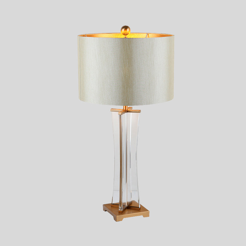 Gold Cylindrical Nightstand Lamp Modernism 1 Head Fabric Reading Light for Bedroom Clearhalo 'Lamps' 'Table Lamps' Lighting' 404890