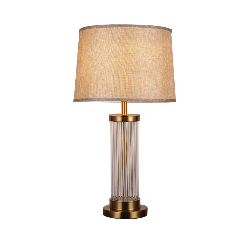 1 Head Living Room Table Lamp Modern Gold Reading Light with Barrel Fabric Shade Clearhalo 'Lamps' 'Table Lamps' Lighting' 404909