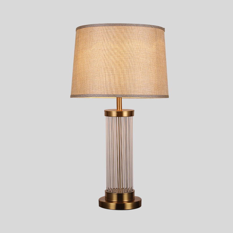 1 Head Living Room Table Lamp Modern Gold Reading Light with Barrel Fabric Shade Clearhalo 'Lamps' 'Table Lamps' Lighting' 404910