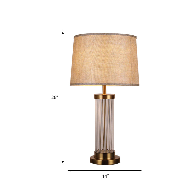 1 Head Living Room Table Lamp Modern Gold Reading Light with Barrel Fabric Shade Clearhalo 'Lamps' 'Table Lamps' Lighting' 404911