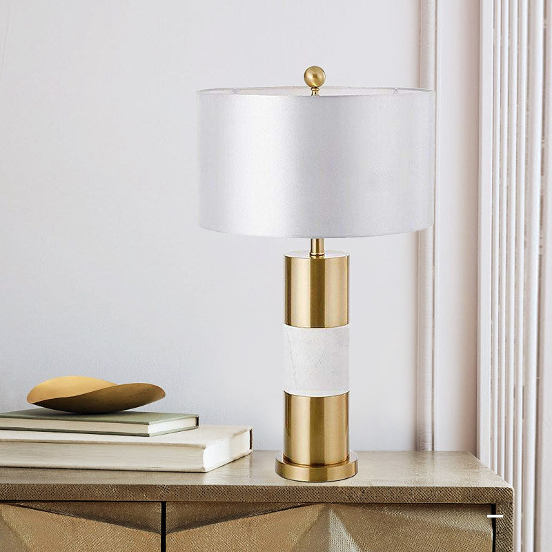 White Column Metal Table Lamp Minimalism 1-Light Fabric Nightstand Lighting for Bedroom Clearhalo 'Lamps' 'Table Lamps' Lighting' 404957