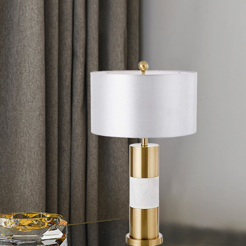 White Column Metal Table Lamp Minimalism 1-Light Fabric Nightstand Lighting for Bedroom White Clearhalo 'Lamps' 'Table Lamps' Lighting' 404958