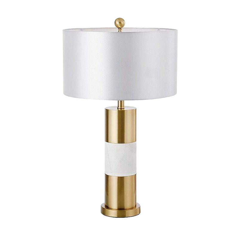 White Column Metal Table Lamp Minimalism 1-Light Fabric Nightstand Lighting for Bedroom Clearhalo 'Lamps' 'Table Lamps' Lighting' 404959