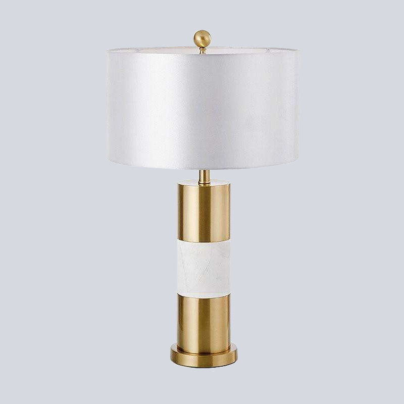 White Column Metal Table Lamp Minimalism 1-Light Fabric Nightstand Lighting for Bedroom Clearhalo 'Lamps' 'Table Lamps' Lighting' 404960