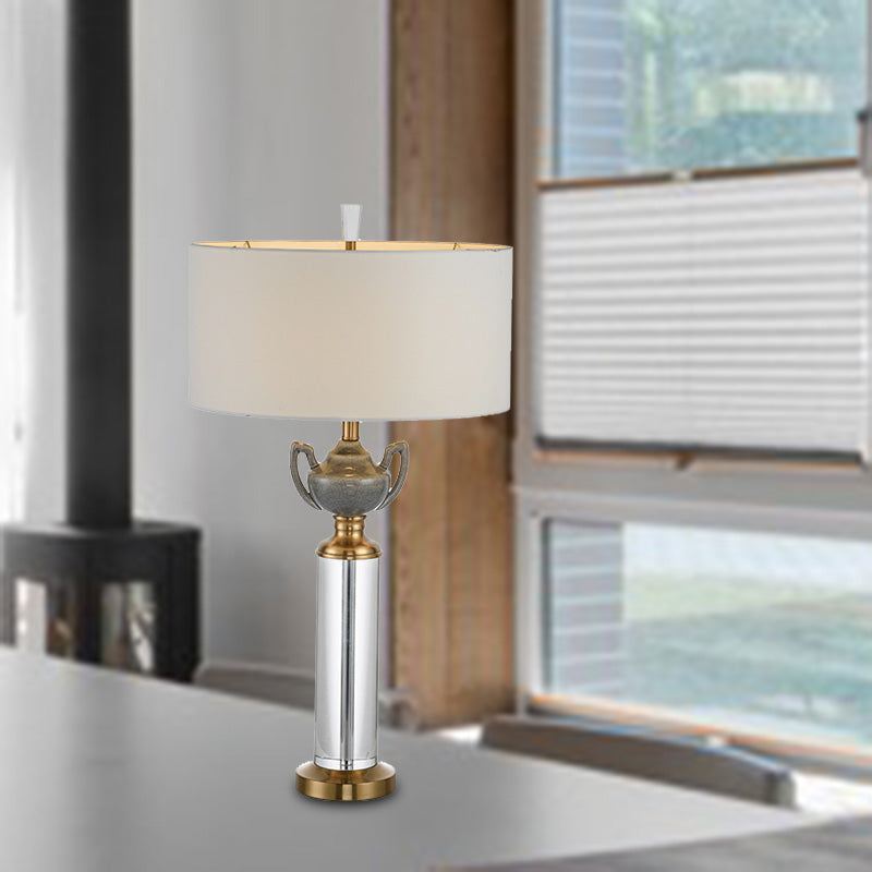 1 Head Cylindrical Nightstand Lamp Modernism Hand-Cut Crystal Reading Light in Gold Clearhalo 'Lamps' 'Table Lamps' Lighting' 404993