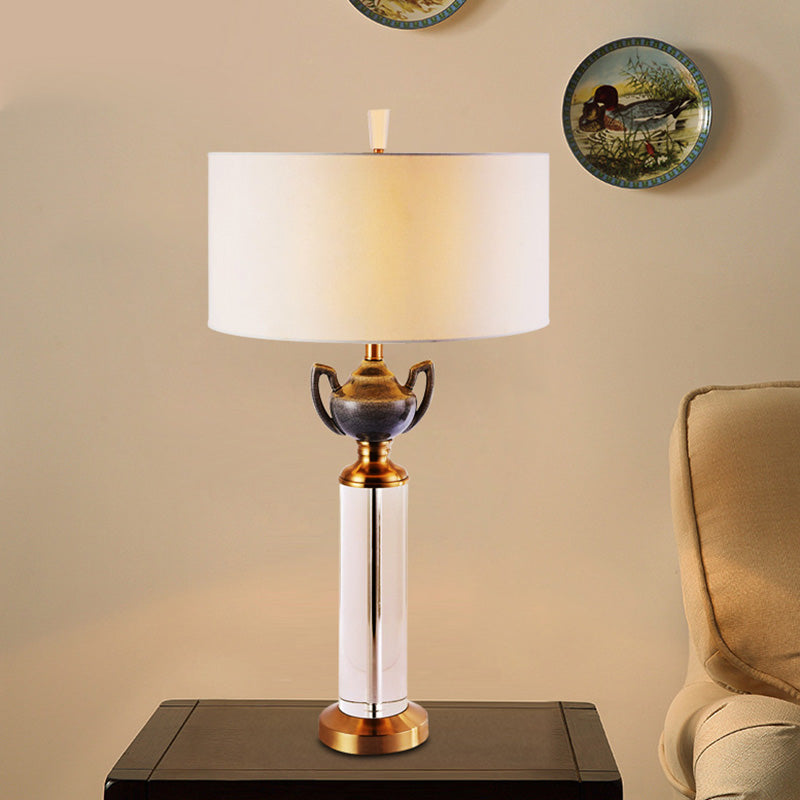 1 Head Cylindrical Nightstand Lamp Modernism Hand-Cut Crystal Reading Light in Gold Gold Clearhalo 'Lamps' 'Table Lamps' Lighting' 404994