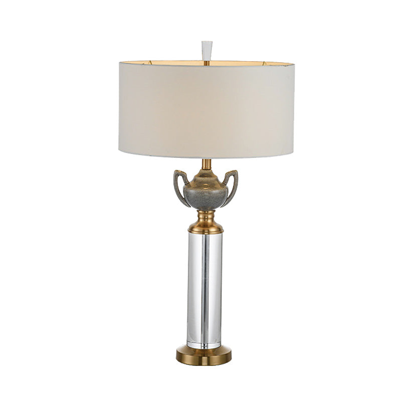 1 Head Cylindrical Nightstand Lamp Modernism Hand-Cut Crystal Reading Light in Gold Clearhalo 'Lamps' 'Table Lamps' Lighting' 404995