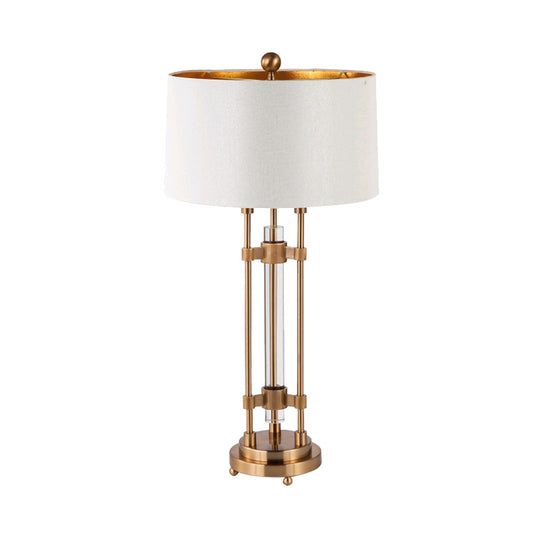 Fabric Barrel Desk Lamp Modern 1 Bulb Gold Table Light, Round Gold Metallic Base Clearhalo 'Lamps' 'Table Lamps' Lighting' 405000