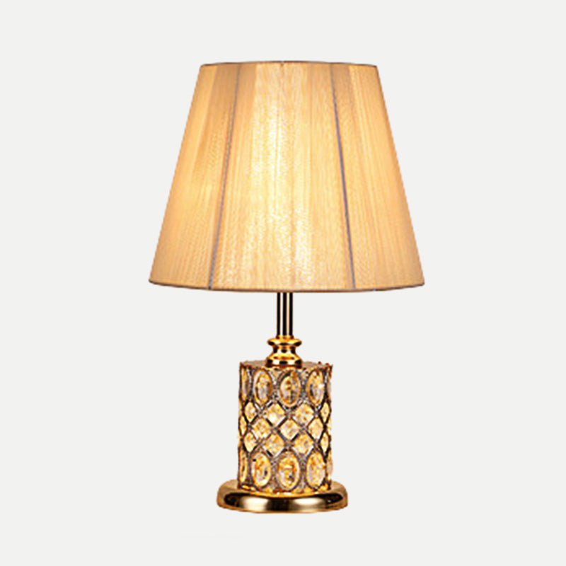 Contemporary Cylinder Reading Light Faceted Crystal 1 Bulb Night Table Lamp in Gold Clearhalo 'Lamps' 'Table Lamps' Lighting' 405011