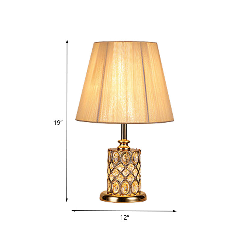 Contemporary Cylinder Reading Light Faceted Crystal 1 Bulb Night Table Lamp in Gold Clearhalo 'Lamps' 'Table Lamps' Lighting' 405012