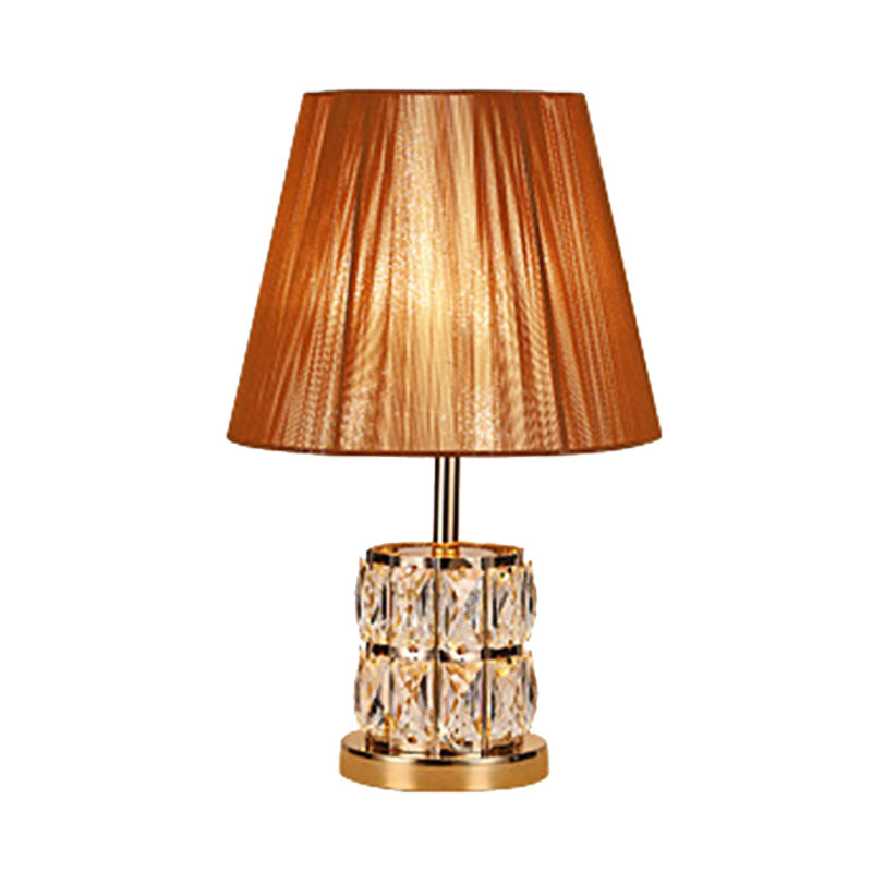 Modernism Column Fabric Desk Light Hand-Cut Crystal 1 Head Night Table Lamp in Gold Clearhalo 'Lamps' 'Table Lamps' Lighting' 405020