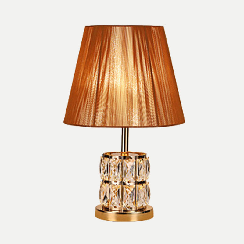 Modernism Column Fabric Desk Light Hand-Cut Crystal 1 Head Night Table Lamp in Gold Clearhalo 'Lamps' 'Table Lamps' Lighting' 405021