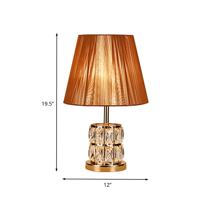 Modernism Column Fabric Desk Light Hand-Cut Crystal 1 Head Night Table Lamp in Gold Clearhalo 'Lamps' 'Table Lamps' Lighting' 405022