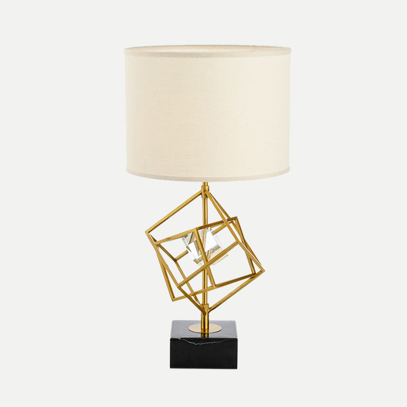 Drum Task Lamp Modern Fabric 1 Head Gold Reading Light with Rectangle Black Marble Base Clearhalo 'Lamps' 'Table Lamps' Lighting' 405031