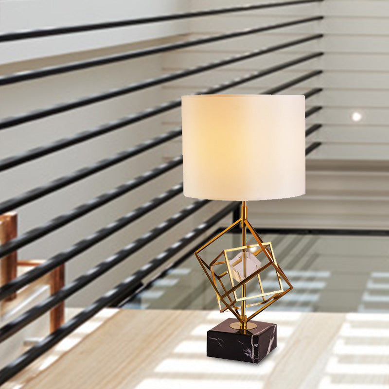 Contemporary 1 Head Study Lamp Gold Cylinder Reading Book Light with Fabric Shade Gold Clearhalo 'Lamps' 'Table Lamps' Lighting' 405033