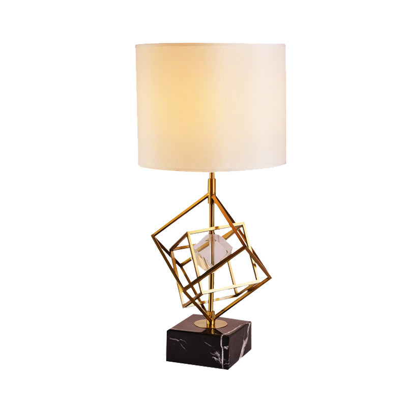 Contemporary 1 Head Study Lamp Gold Cylinder Reading Book Light with Fabric Shade Clearhalo 'Lamps' 'Table Lamps' Lighting' 405035