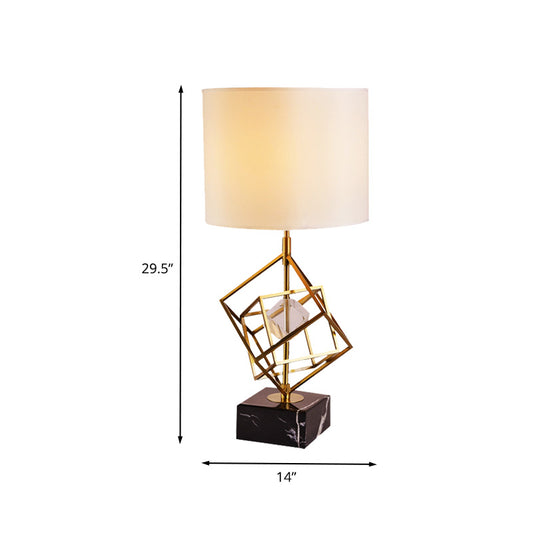 Contemporary 1 Head Study Lamp Gold Cylinder Reading Book Light with Fabric Shade Clearhalo 'Lamps' 'Table Lamps' Lighting' 405037