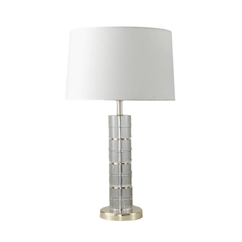 Modern Cylindrical Fabric Table Light Clear Crystal 1 Bulb Small Desk Lamp in Chrome Clearhalo 'Lamps' 'Table Lamps' Lighting' 405040