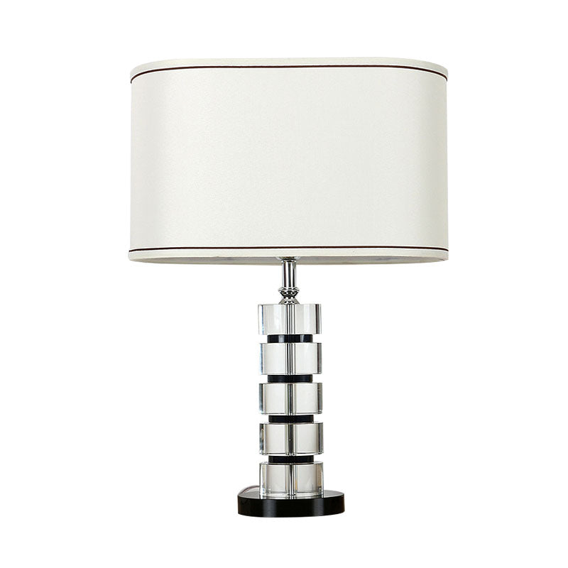 Oblong Crystal Task Lighting Contemporary Fabric 1 Bulb Night Table Lamp in White Clearhalo 'Lamps' 'Table Lamps' Lighting' 405050