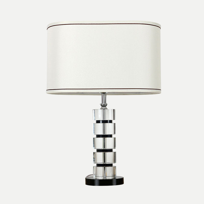 Oblong Crystal Task Lighting Contemporary Fabric 1 Bulb Night Table Lamp in White Clearhalo 'Lamps' 'Table Lamps' Lighting' 405051