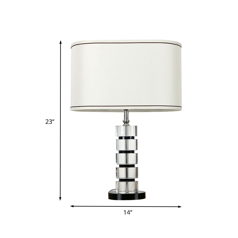 Oblong Crystal Task Lighting Contemporary Fabric 1 Bulb Night Table Lamp in White Clearhalo 'Lamps' 'Table Lamps' Lighting' 405052