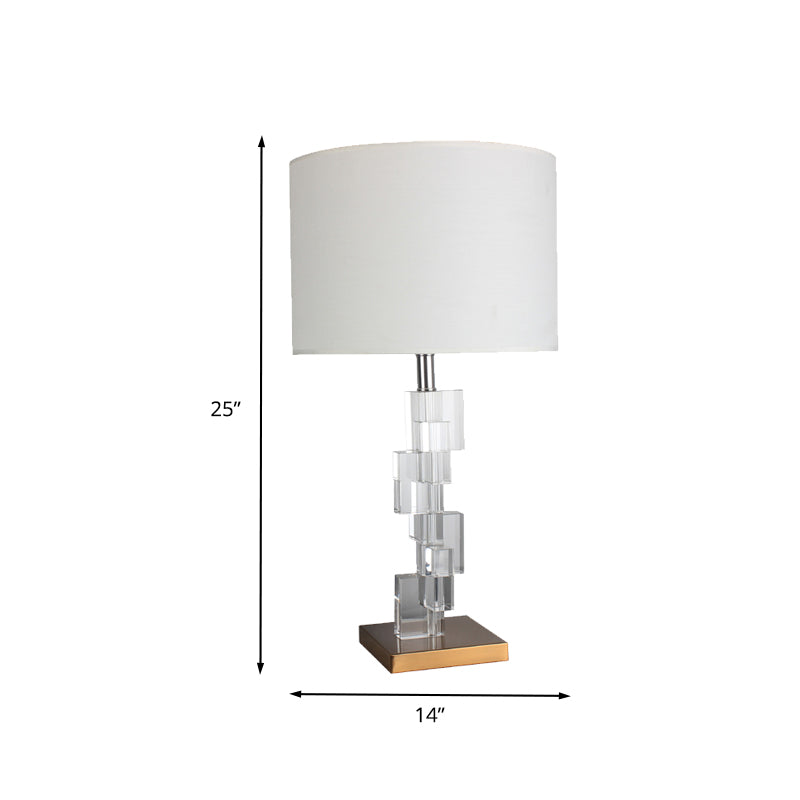 Straight Sided Shade Study Lamp Modern Fabric 1 Bulb Reading Book Light in White Clearhalo 'Lamps' 'Table Lamps' Lighting' 405057