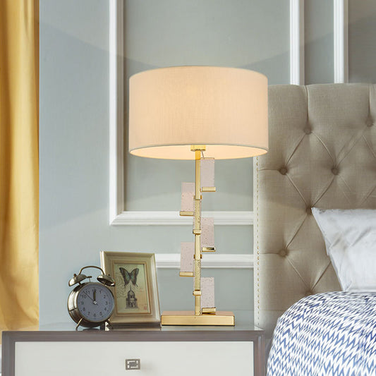 1 Head Bedside Desk Lamp Modernist Gold Task Lighting with Cylinder Fabric Shade Gold Clearhalo 'Lamps' 'Table Lamps' Lighting' 405058