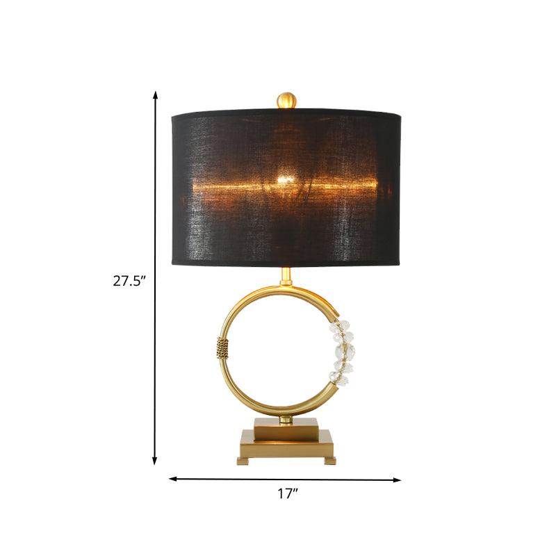 Cylinder Shape Fabric Task Lamp Modernism 1 Head Gold Table Light with Crystal Bead Clearhalo 'Lamps' 'Table Lamps' Lighting' 405072