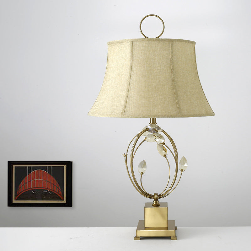 Contemporary 1 Bulb Table Light Gold Paneled Bell Small Desk Lamp with Fabric Shade Gold Clearhalo 'Lamps' 'Table Lamps' Lighting' 405073