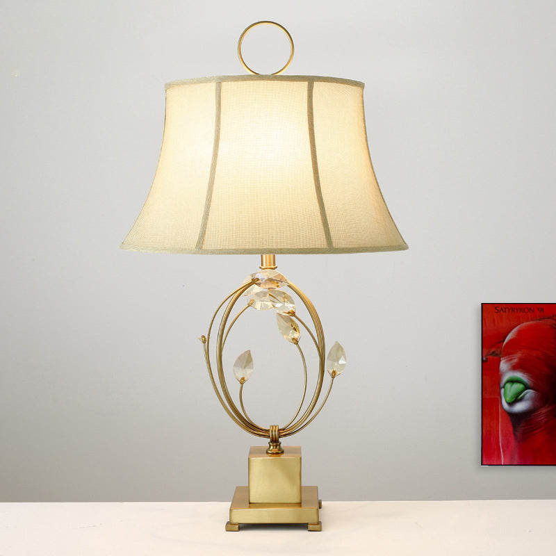 Contemporary 1 Bulb Table Light Gold Paneled Bell Small Desk Lamp with Fabric Shade Clearhalo 'Lamps' 'Table Lamps' Lighting' 405074