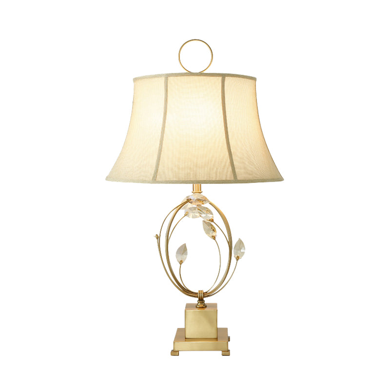 Contemporary 1 Bulb Table Light Gold Paneled Bell Small Desk Lamp with Fabric Shade Clearhalo 'Lamps' 'Table Lamps' Lighting' 405075