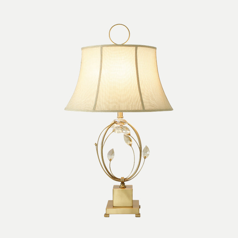 Contemporary 1 Bulb Table Light Gold Paneled Bell Small Desk Lamp with Fabric Shade Clearhalo 'Lamps' 'Table Lamps' Lighting' 405076