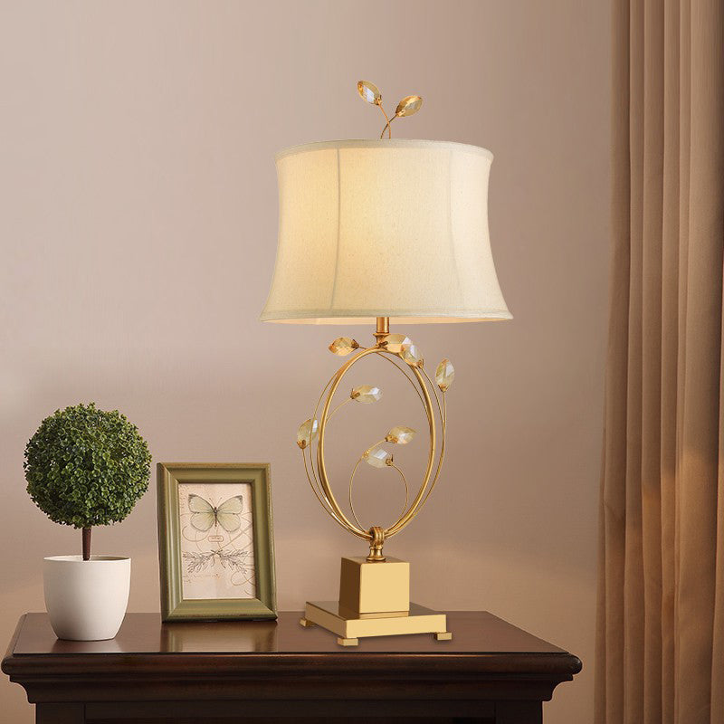 1 Head Dining Room Table Lamp Modern Gold Task Lighting with Flared Fabric Shade Clearhalo 'Lamps' 'Table Lamps' Lighting' 405079