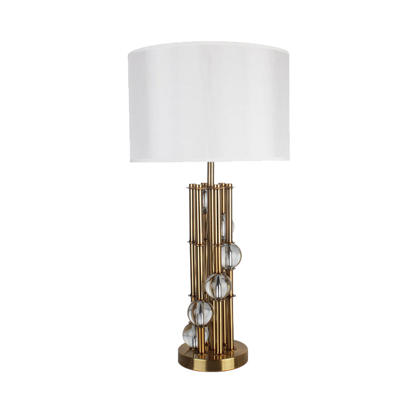 Straight Sided Shade Reading Light Modernist Fabric 1 Bulb Nightstand Lamp in Gold Clearhalo 'Lamps' 'Table Lamps' Lighting' 405105