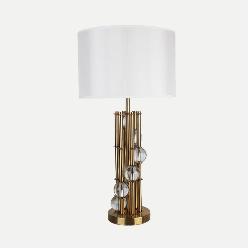 Straight Sided Shade Reading Light Modernist Fabric 1 Bulb Nightstand Lamp in Gold Clearhalo 'Lamps' 'Table Lamps' Lighting' 405106