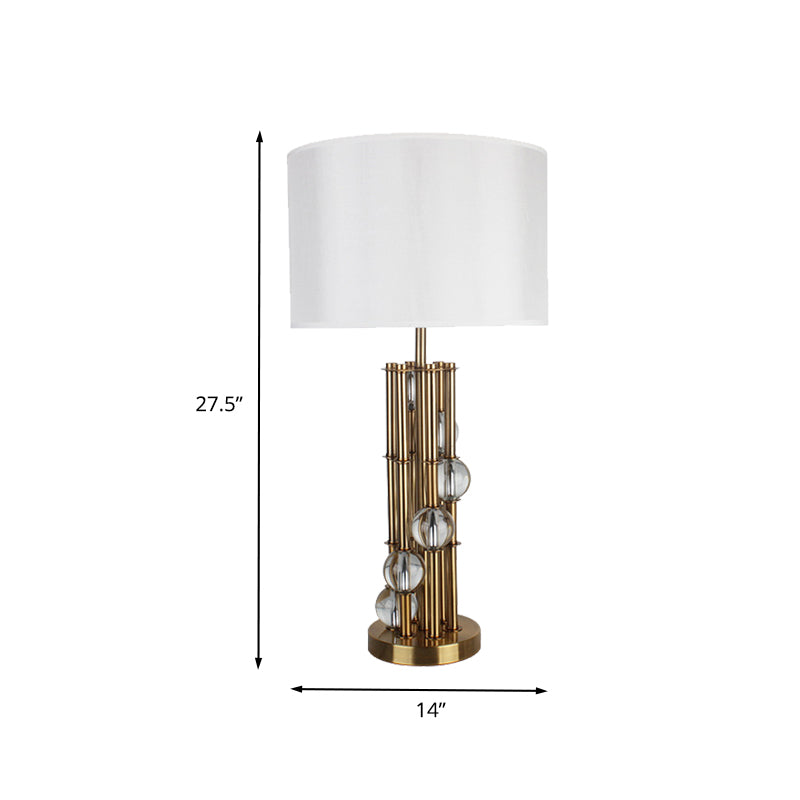 Straight Sided Shade Reading Light Modernist Fabric 1 Bulb Nightstand Lamp in Gold Clearhalo 'Lamps' 'Table Lamps' Lighting' 405107