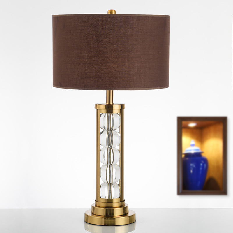 1 Head Study Task Lighting Modern Gold Small Desk Lamp with Cylinder Fabric Shade Clearhalo 'Lamps' 'Table Lamps' Lighting' 405119