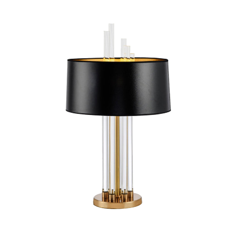 Modern Tubular Fabric Nightstand Lamp Clear Crystal 1 Bulb Reading Light in Gold Clearhalo 'Lamps' 'Table Lamps' Lighting' 405130