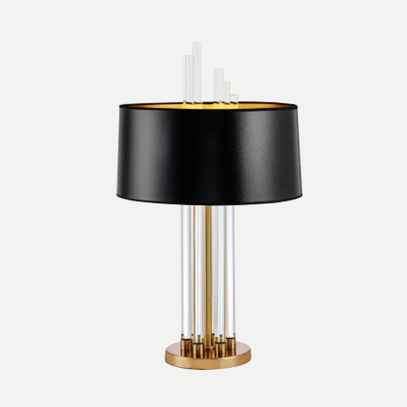 Modern Tubular Fabric Nightstand Lamp Clear Crystal 1 Bulb Reading Light in Gold Clearhalo 'Lamps' 'Table Lamps' Lighting' 405131