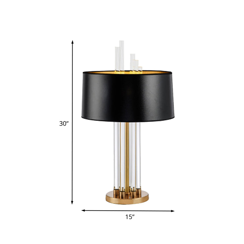 Modern Tubular Fabric Nightstand Lamp Clear Crystal 1 Bulb Reading Light in Gold Clearhalo 'Lamps' 'Table Lamps' Lighting' 405132