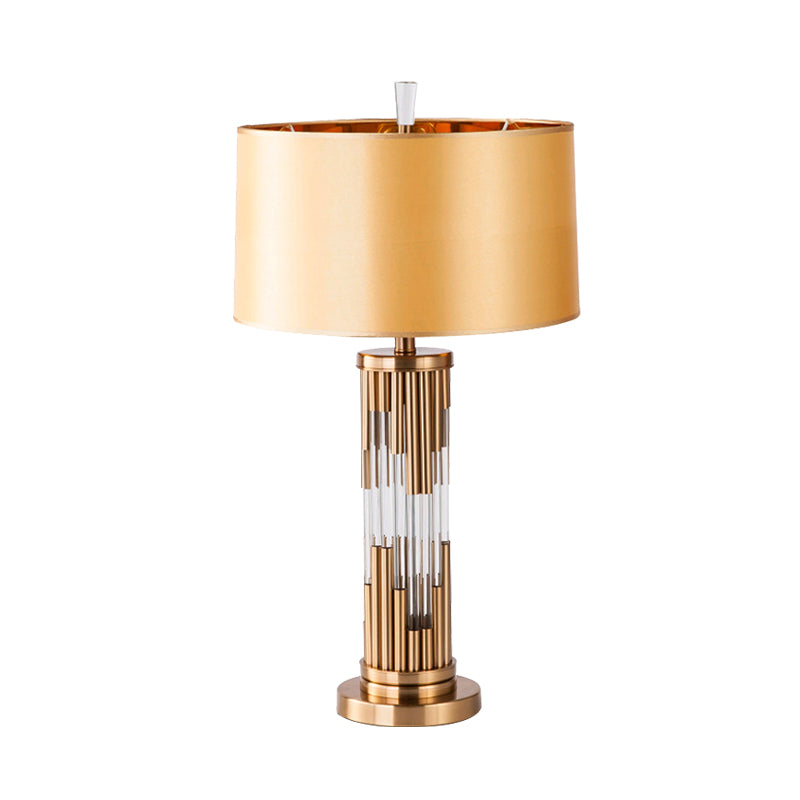 Column Desk Lamp Modernist Hand-Cut Crystal 1 Bulb Gold Table Light with Fabric Shade Clearhalo 'Lamps' 'Table Lamps' Lighting' 405135