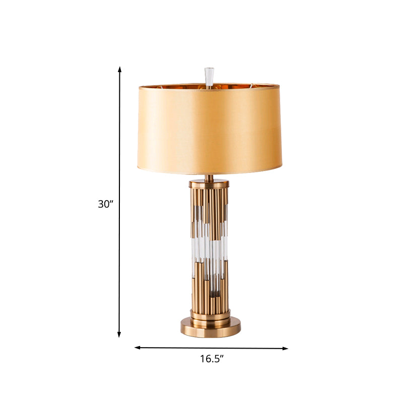 Column Desk Lamp Modernist Hand-Cut Crystal 1 Bulb Gold Table Light with Fabric Shade Clearhalo 'Lamps' 'Table Lamps' Lighting' 405137