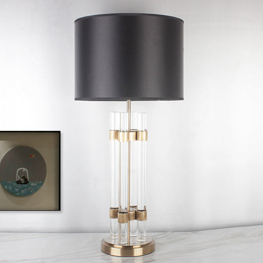 Barrel Fabric Desk Light Modern 1 Head Gold Night Table Lamp with Clear Crystal Base Clearhalo 'Lamps' 'Table Lamps' Lighting' 405169