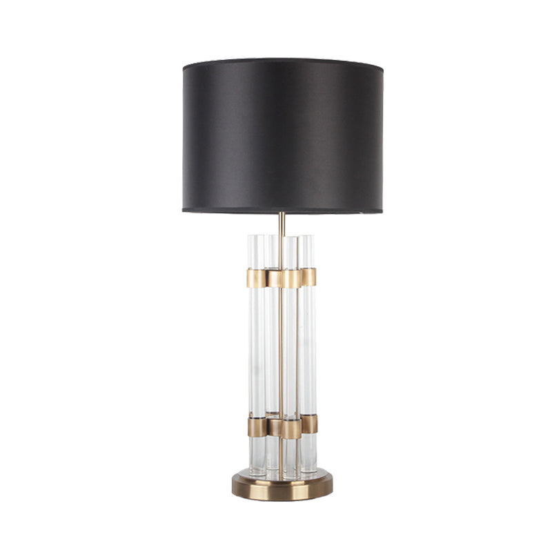 Barrel Fabric Desk Light Modern 1 Head Gold Night Table Lamp with Clear Crystal Base Clearhalo 'Lamps' 'Table Lamps' Lighting' 405170