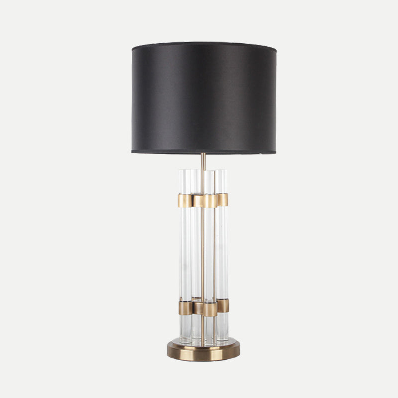 Barrel Fabric Desk Light Modern 1 Head Gold Night Table Lamp with Clear Crystal Base Clearhalo 'Lamps' 'Table Lamps' Lighting' 405171