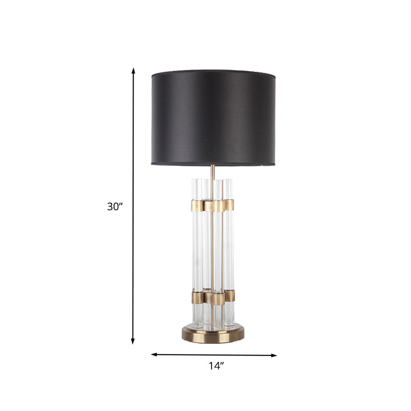 Barrel Fabric Desk Light Modern 1 Head Gold Night Table Lamp with Clear Crystal Base Clearhalo 'Lamps' 'Table Lamps' Lighting' 405172