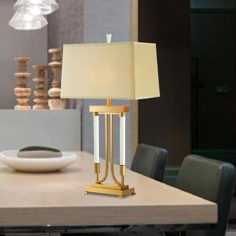 Contemporary 1 Bulb Task Lighting Gold Trapezoid Small Desk Lamp with Fabric Shade Clearhalo 'Lamps' 'Table Lamps' Lighting' 405184